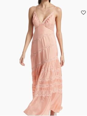 LOVESHACKFANCY Coral Idalia Silk Habotai Lace Maxi Dress